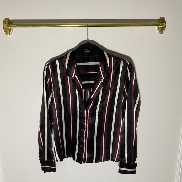 Black, Burgundy and White Striped Long-Sleeved Top - Picture 2 of 6
